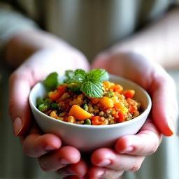 Person mindfully eating a healthy meal